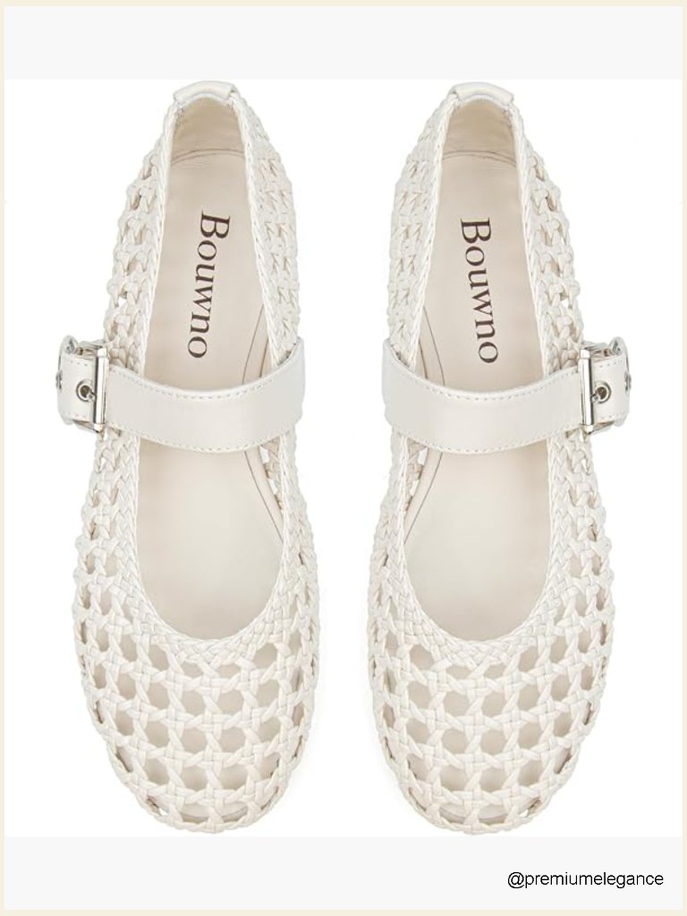 Woven Mesh Mary Jane Ballet Flats Women Adjustable Buckle Strap Round Toe